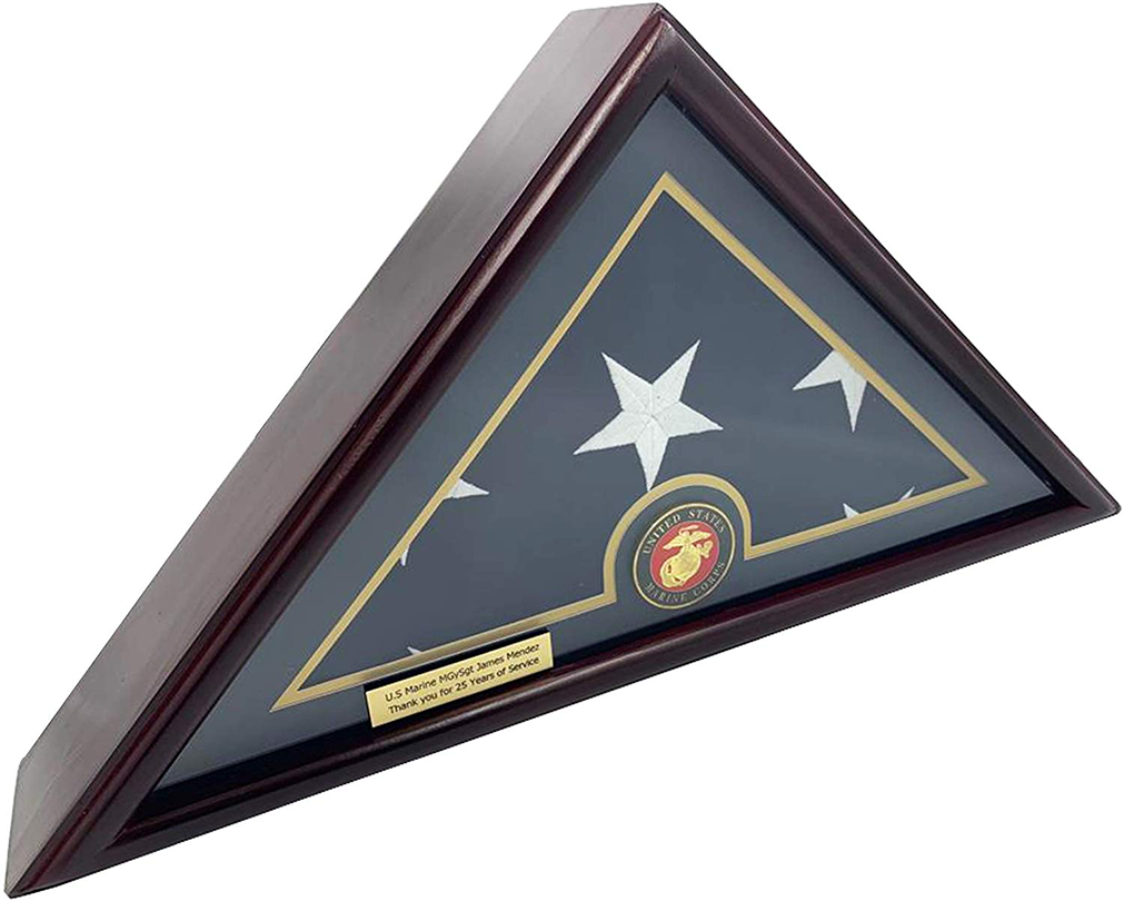 5x9 Burial/Funeral/Veteran Flag Elegant Display Case - Marine Medal The Military Gift Store