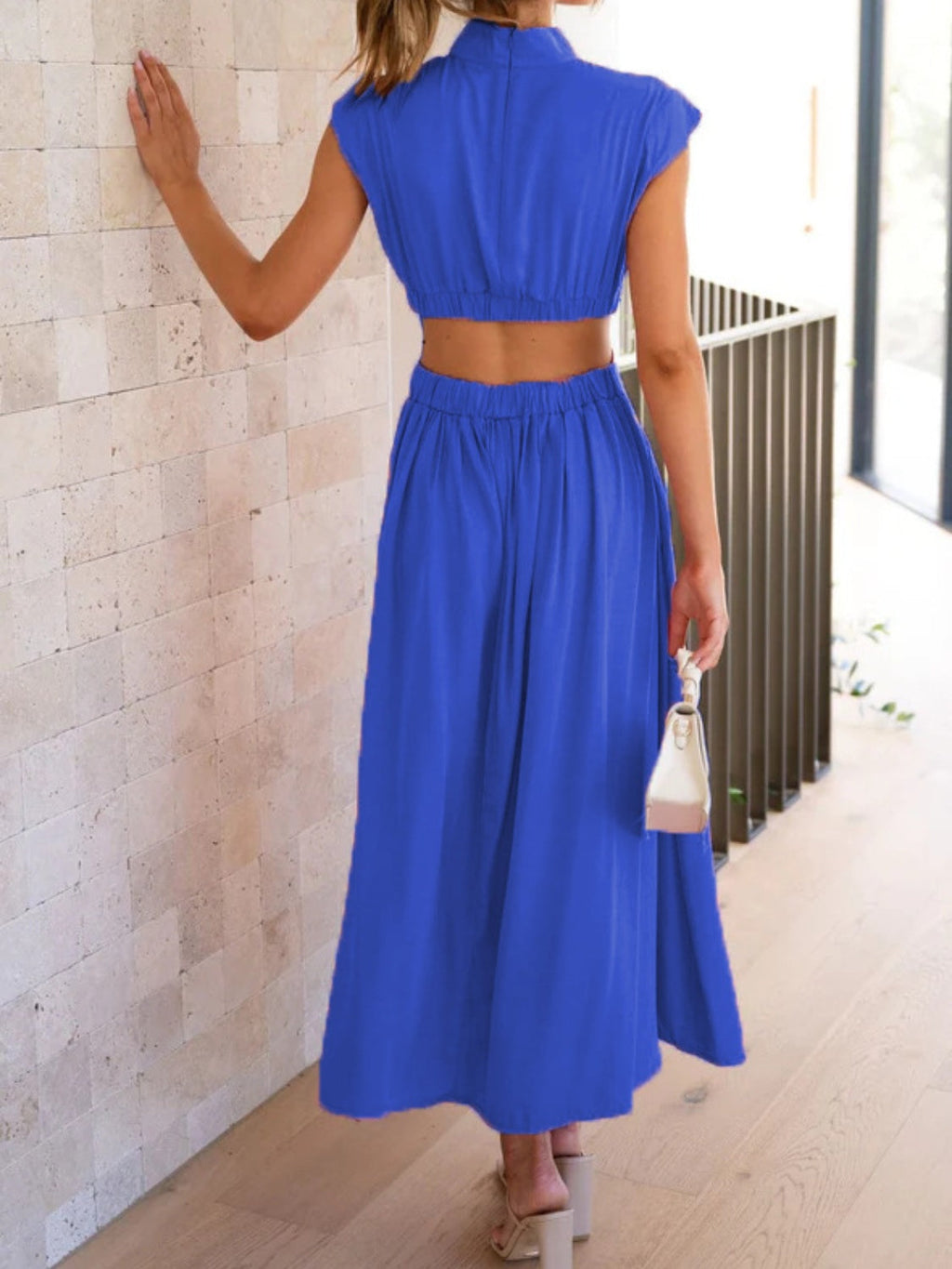 Modern Cutout Mock Neck Sleeveless Ruched Dress Elegant Dress For Women Stevvex