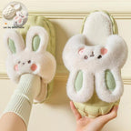 Cute Rabbit Shoes Winter Fuzzy Slippers Women Detachable Washable House Shoes Pi-Mart