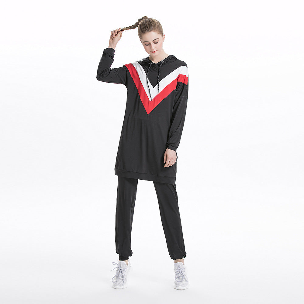 Casual Color Matching Hooded Sports Sweatshirt Suit Pi-Mart