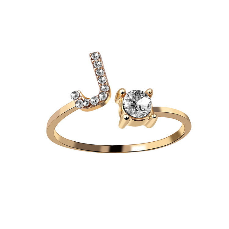 Adjustable 26 Initial Letter Ring Fashion Jewelry For Women Simple Elegant Jewelry Pi-Mart