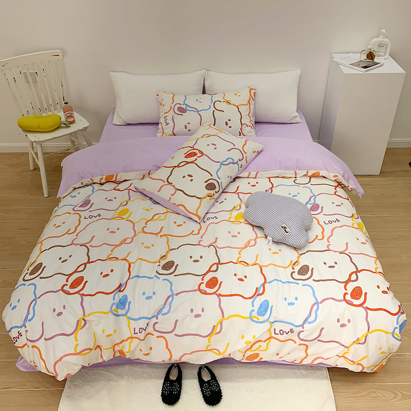 Cotton Four-piece Set Girl Heart Cartoon Pure Cotton  Linen Duvet Cover Bed Pi-Mart