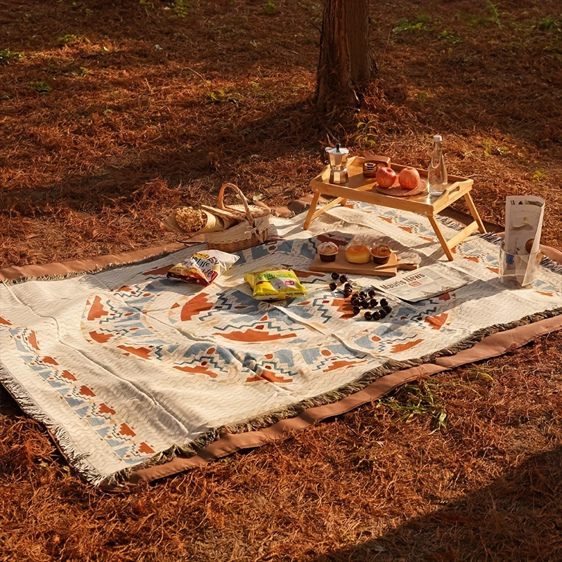 1pc 35.43inch *59.06inch Bohemian Carpet Picnic Mat, Outdoor Mat Camping Supplies, Picnic Cloth & Sofa Blanket, Moisture-proof Mat Ethnic Style Household Goods
