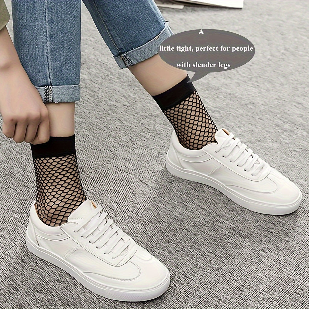3 Pairs Women's Plus Sexy Socks, Plus Size Elastic Hollow Out Fishnet Breathable Short Socks Lootquake LLC
