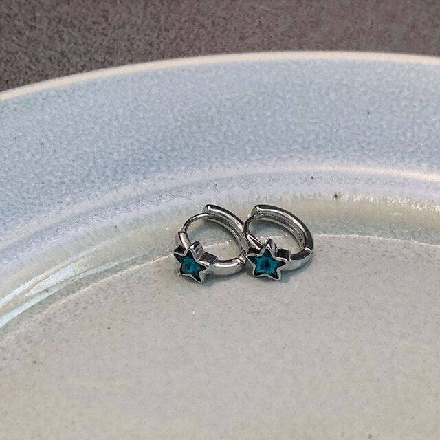 Blue Star Hoop Earrings Pi-Mart