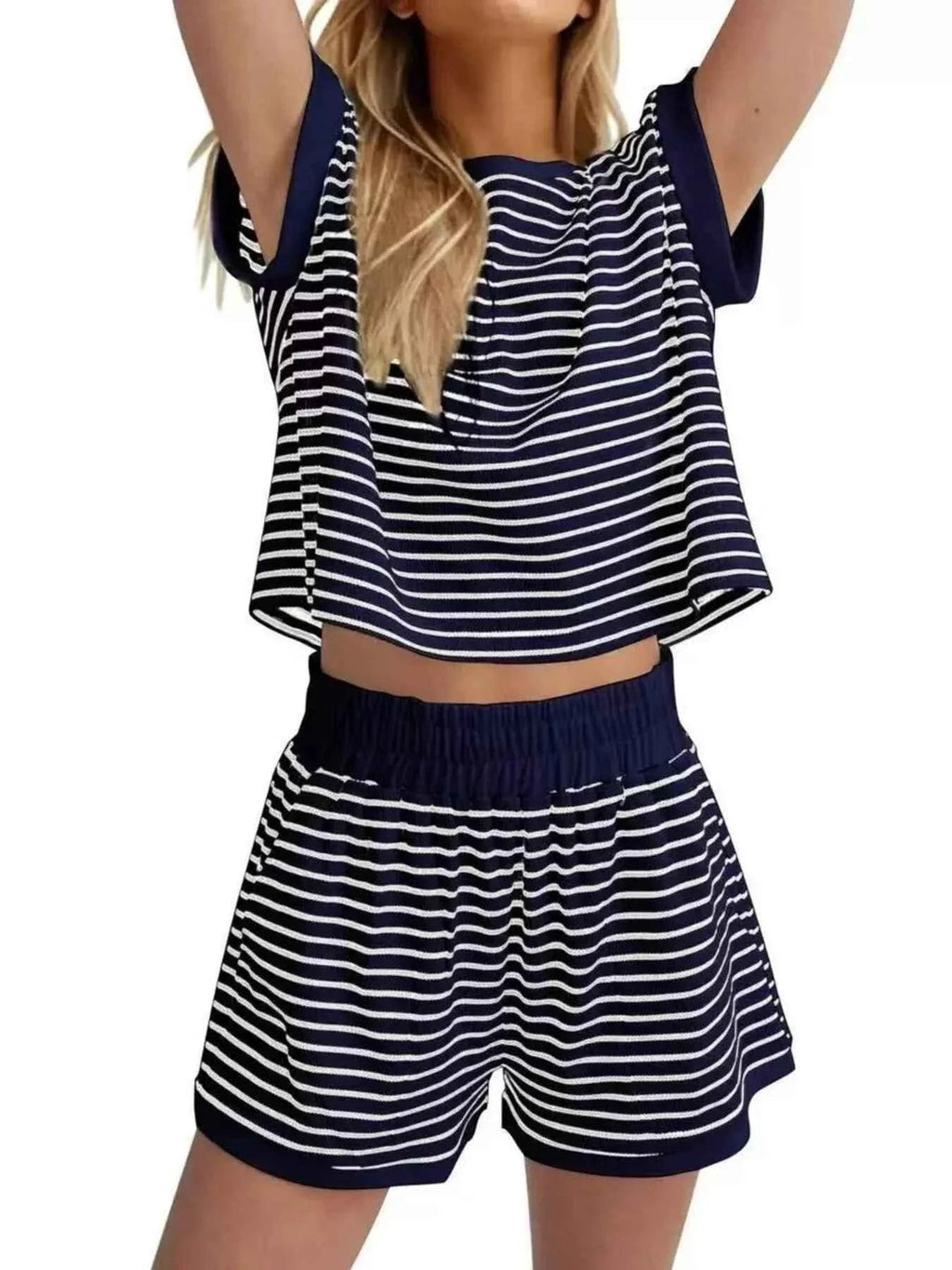 Striped Chic: Plus Size Top & Shorts Set THRIXINE