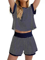 Striped Chic: Plus Size Top & Shorts Set THRIXINE