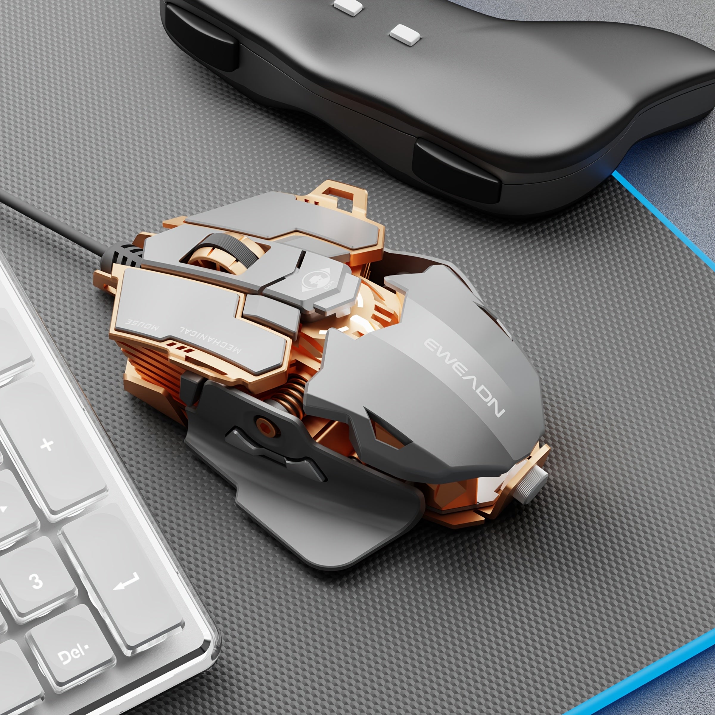 EWEADN G5 USB Wired Gaming Mouse Silent or audible optional Metal mechanical Mouse gamer with 8 Buttons Macro Function Keys, Support tail length adjustment to suit different hand sizes Perfect for desktop, laptop, computer, s