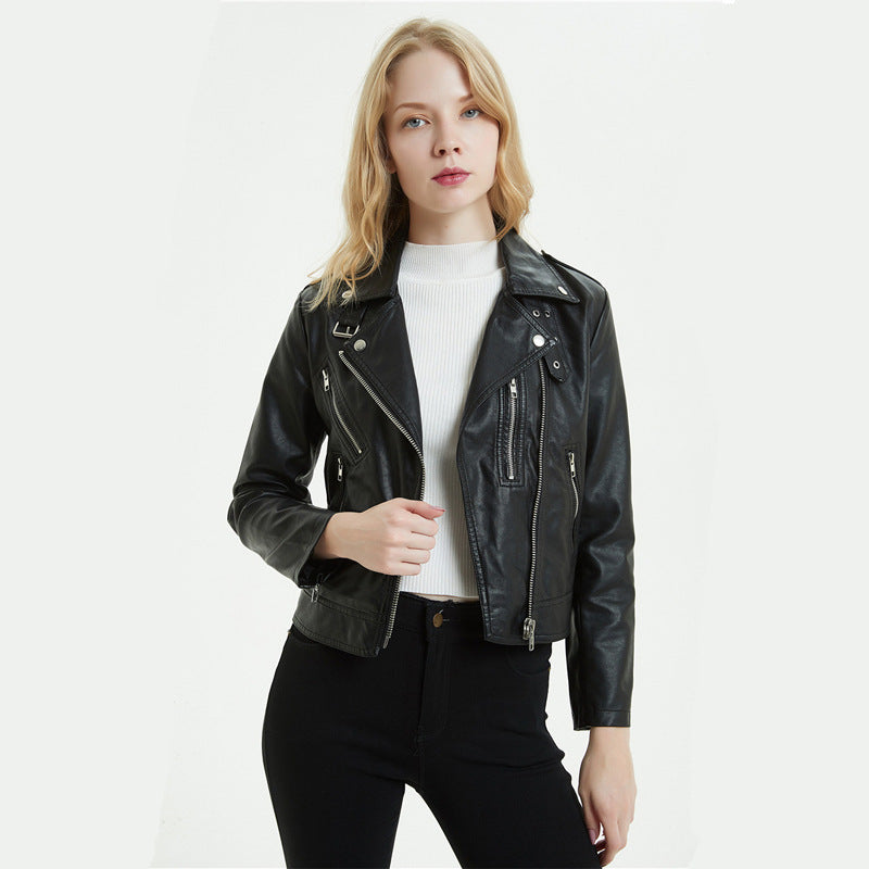European And American Women's Short PU Motorcycle Jacket Pi-Mart
