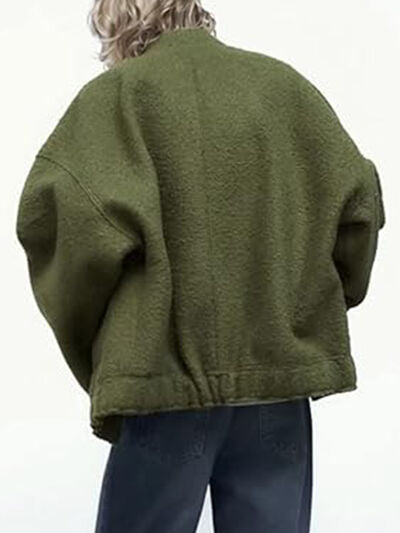 Autumn Casual Full Size Drop Shoulder Snap Down Jacket with Buttoned Front and Pockets Stevvex