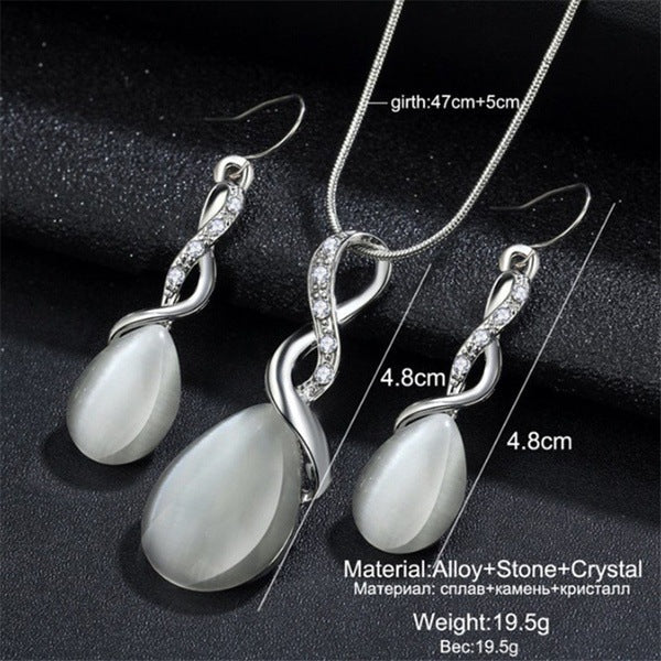 Fashion Opal Jewelry Sets For Woman Cubic zirconia Water Drop Necklace Pendant Earrings Statement Bridal Wedding Party Gift Pi-Mart