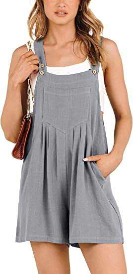 Women's Short Overalls Summer Casual Adjustable Strap Loose Short Bib Overalls Jumpsuit Rompers Pi-Mart