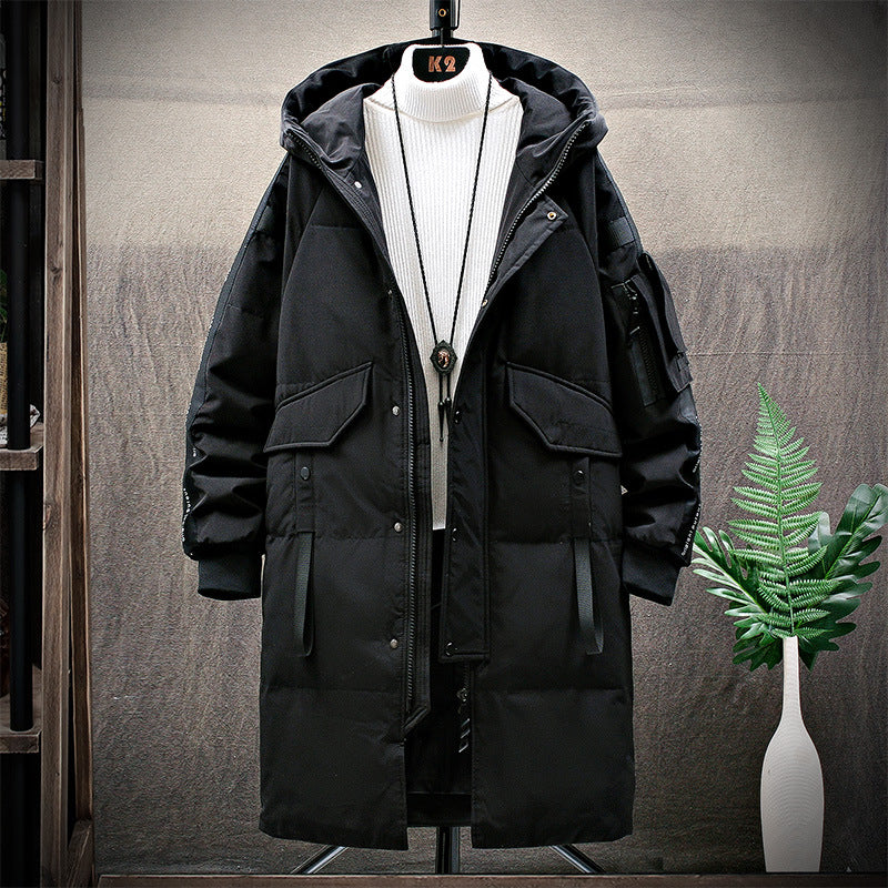 Men's jacket winter down jacket hooded mid-length fur collar Pi-Mart