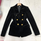 Velvet diamond retro small suit women Pi-Mart