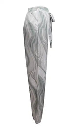 Ladies' Contrasting Printed Waist Strap Details, Loose Pleated Casual Style Wide Leg Pants - SJB-DIAMOND ELITES
