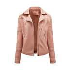 Short Leather Jacket Women's Lapel Motorcycle Oblique Zipper Jacket Pi-Mart