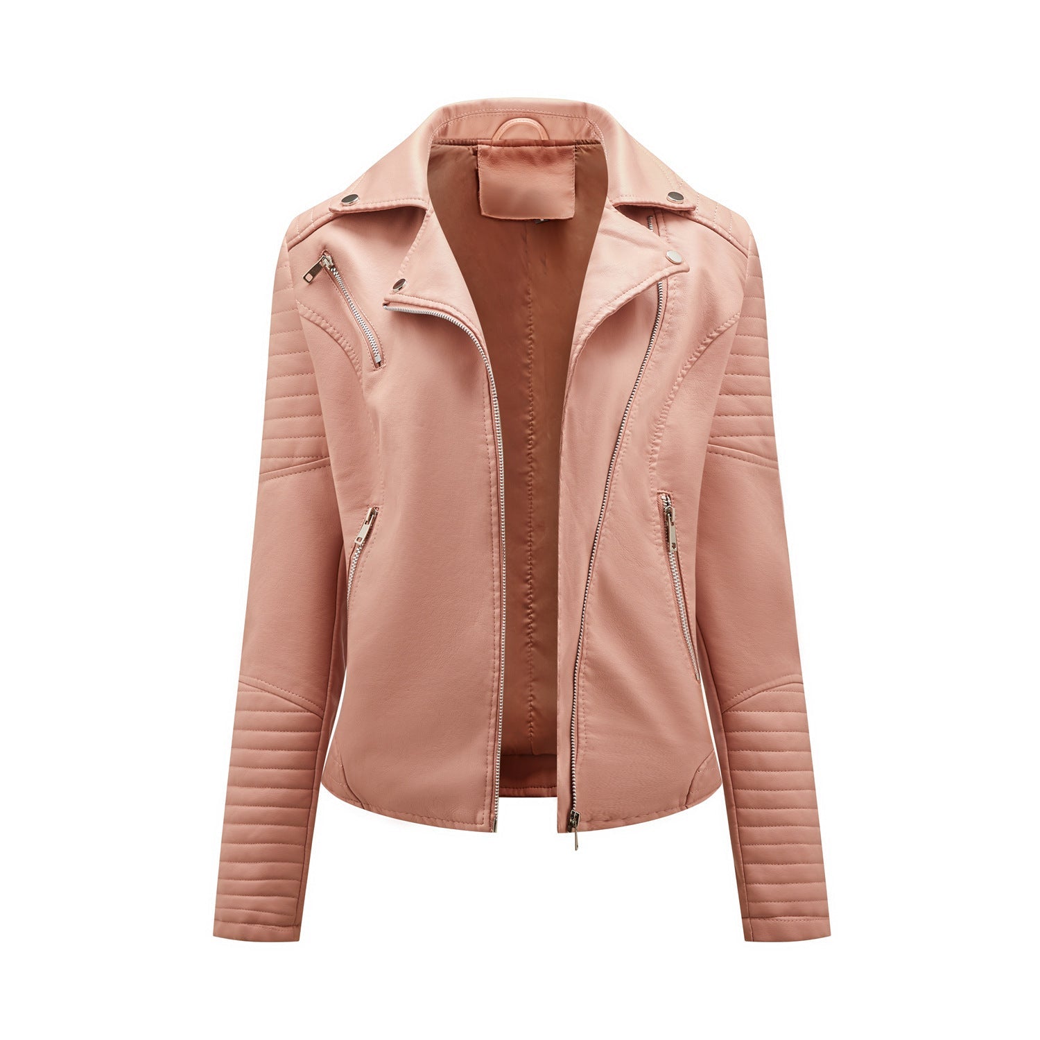 Short Leather Jacket Women's Lapel Motorcycle Oblique Zipper Jacket Pi-Mart