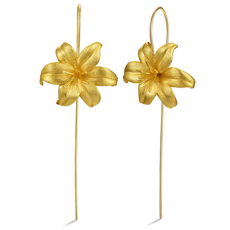 Female lily sterling silver S925 earrings Pi-Mart