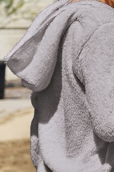 Women Full Size Teddy Hooded Jacket with Pockets Cozy Casual Jacket Comfortable Women Jacket Stevvex