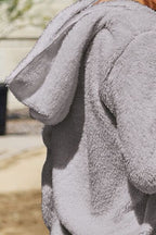 Women Full Size Teddy Hooded Jacket with Pockets Cozy Casual Jacket Comfortable Women Jacket Stevvex