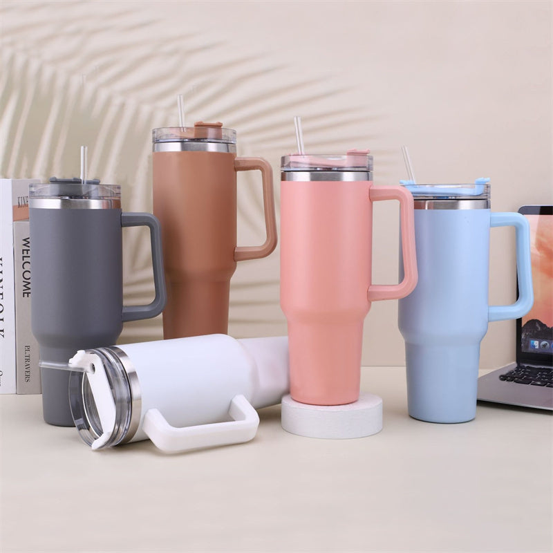 40oz Straw Coffee Insulation Cup With Handle Portable Car Stainless Steel Water Bottle LargeCapacity Travel BPA Free Thermal Mug Pi-Mart