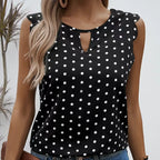 Ladies' Round Neck Wavy Sleeves Detail Off Shoulder Polka Dot Shirt - SJB-DIAMOND ELITES