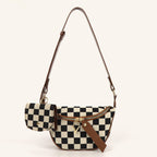 Small Crossbody Bag – Versatile Commute with Checkerboard Canvas, Compact Earphone Bag, Stylish 2-in-1 Chest Bag & Fanny Pack for Everyday Use - SJB-DIAMOND ELITES