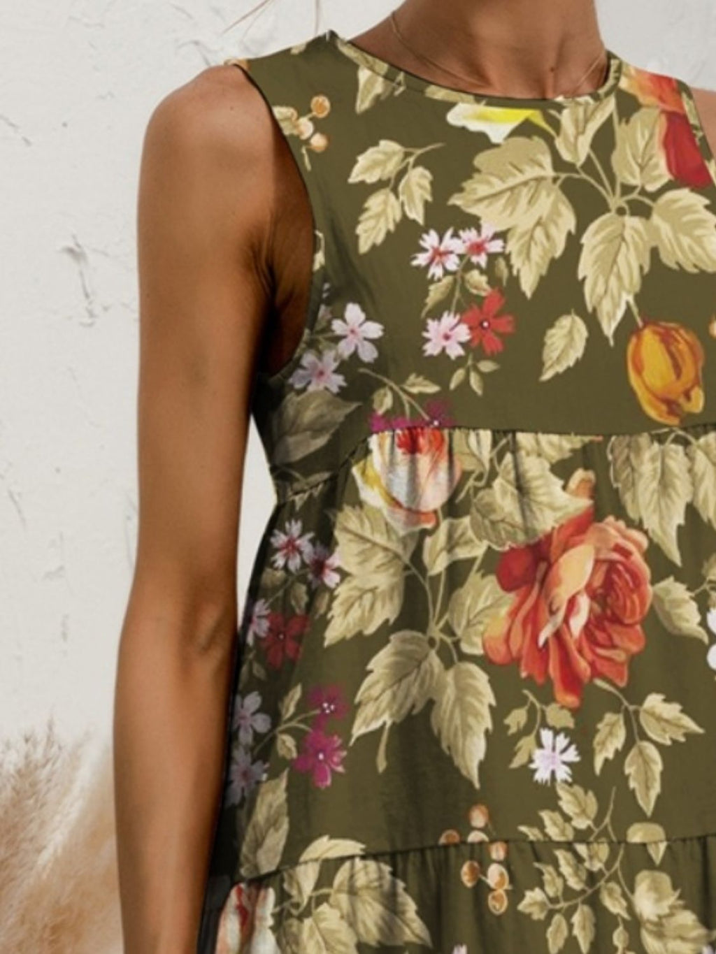 Charming Tiered Printed Round Neck Sleeveless Dress Trendy & Stylish Summer Dress for Women Stevvex