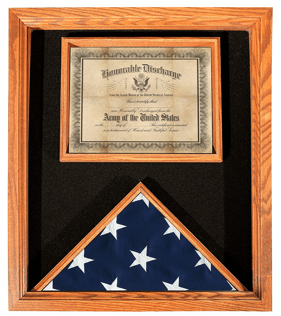 Premium USA-Made Solid Oak Flag And Document Case The Military Gift Store