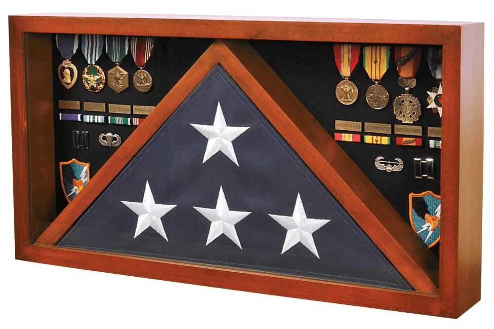 Rectangle Combo Flag Case for 5' x 9' Veterans Burial Flag and Medals Cherry The Military Gift Store