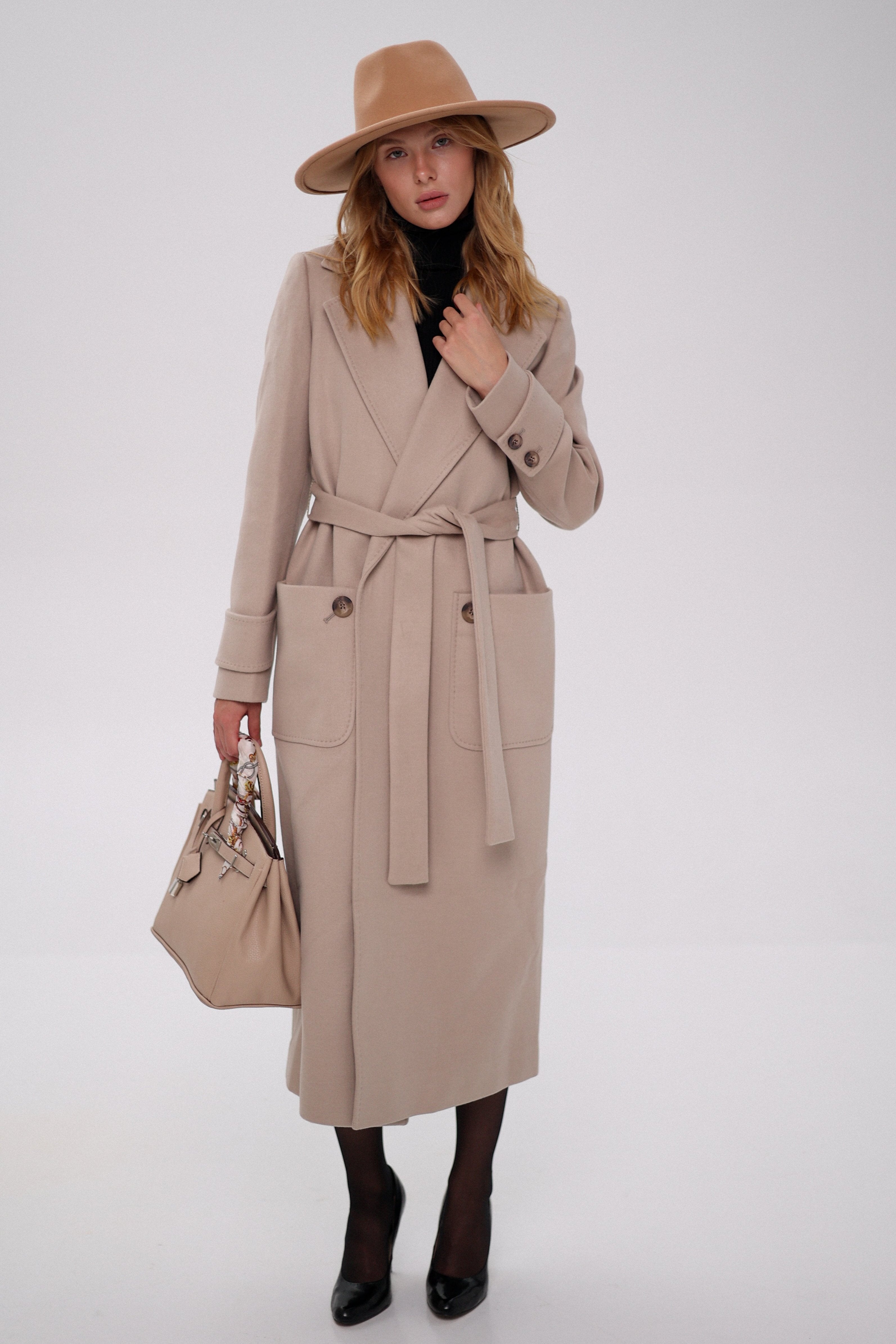 Eliza Classic Cashmere Wool Blend Overcoat in Nude - SJB-DIAMOND ELITES