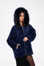 Genuine Shearling Silver Fox Trim Jacket - SJB-DIAMOND ELITES