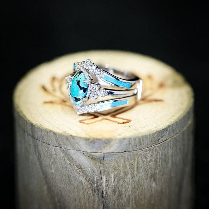 Inlaid Green Stone Ring Set Pi-Mart