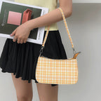 Summer simple orange plaid bag crescent small baguette bag hobo shoulder purse - SJB-DIAMOND ELITES