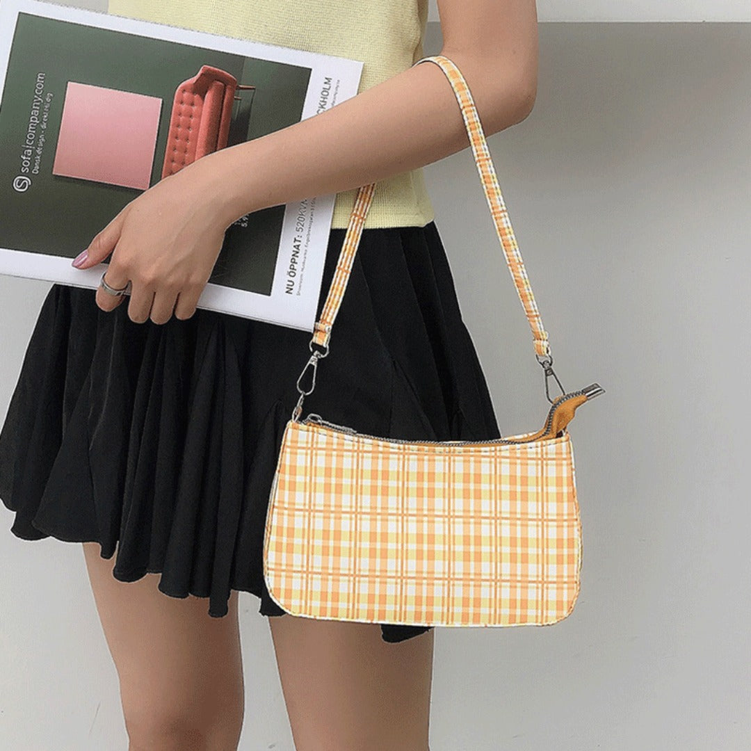 Summer simple orange plaid bag crescent small baguette bag hobo shoulder purse - SJB-DIAMOND ELITES
