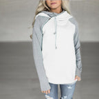 Paneled hooded zipper long sleeve sweatshirt Pi-Mart