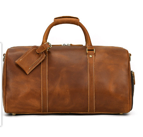 Leather Travel Bag Crazy Horse Leather Retro Duffel Bag Pi-Mart
