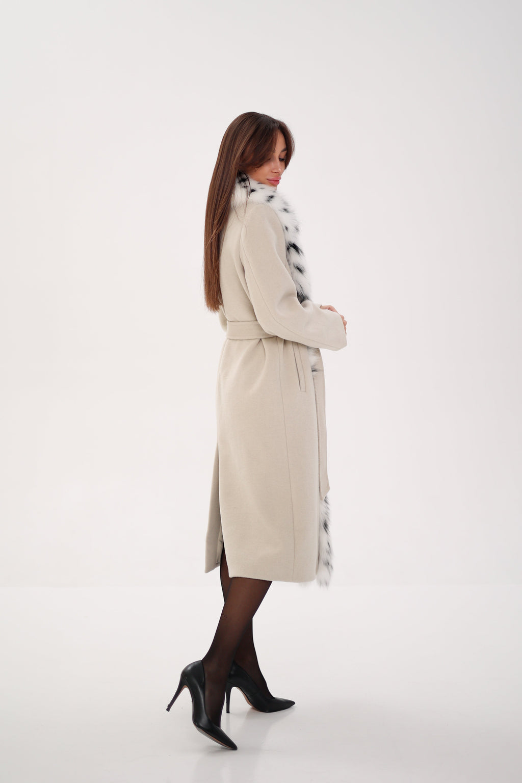 Genuine Arctic Fox Virgin Wool Wrap Coat - SJB-DIAMOND ELITES