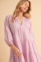 Notched Balloon Sleeve Tiered Mini Dress For Women–Trendy, Chic Style with Modern Balloon Sleeves, Tiered Layers for a Playful & Flirty Look