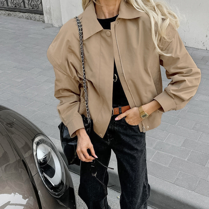 French Lapel Overalls Loose Bomber Jacket Pi-Mart
