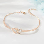 Double Heart Linked Necklace, Silver Heart Pendant Necklace, Stone