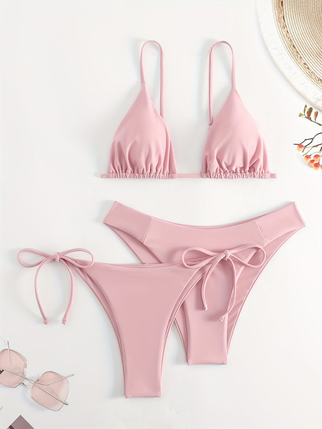 Essential Edge 3-Piece Bikini Set for Women – Solid Color High-Cut Triangle Top Two-Style Bottoms with Side Lace-Up Design & Quick-Drying Comfort – Versatile Women's Swimwear for Summer Pool Beach & Travel Stevvex