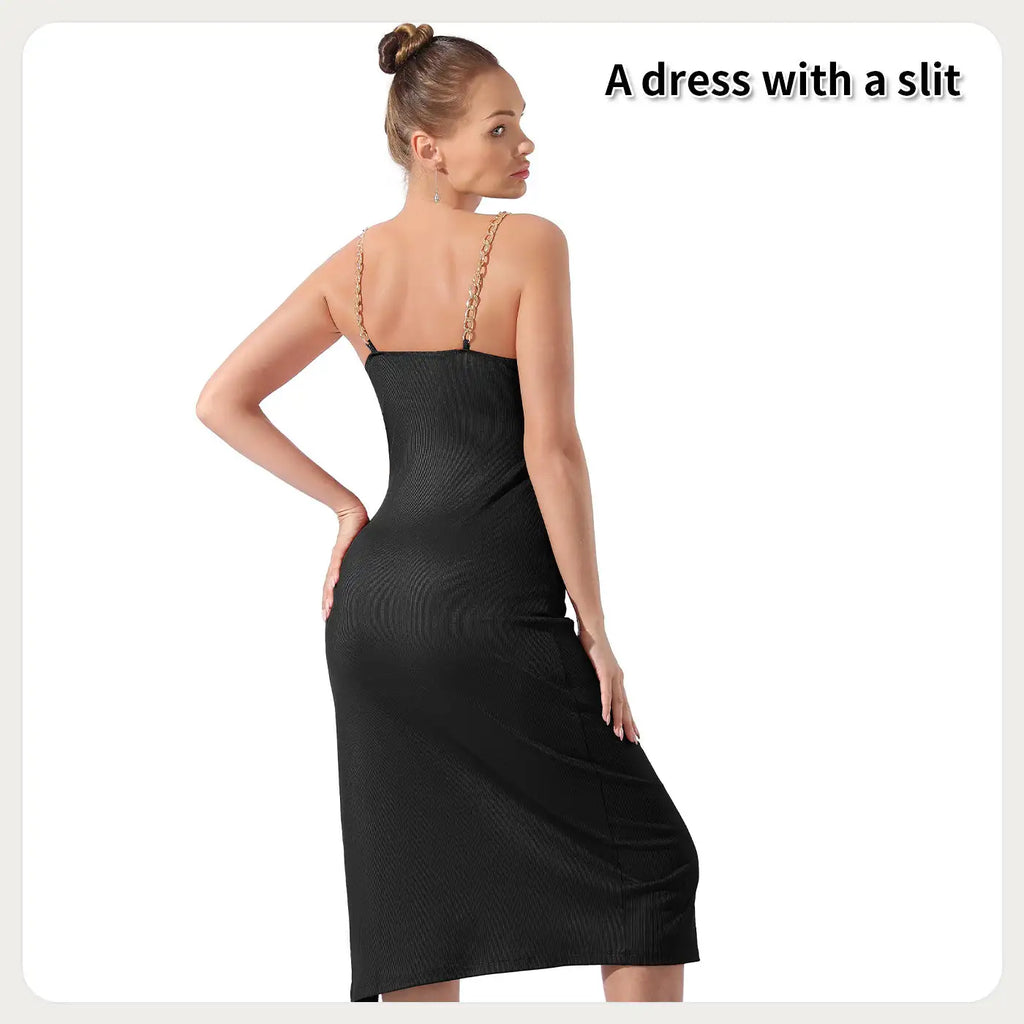 Women's Pure Color Halter Sleeveless Split Dress - SJB-DIAMOND ELITES