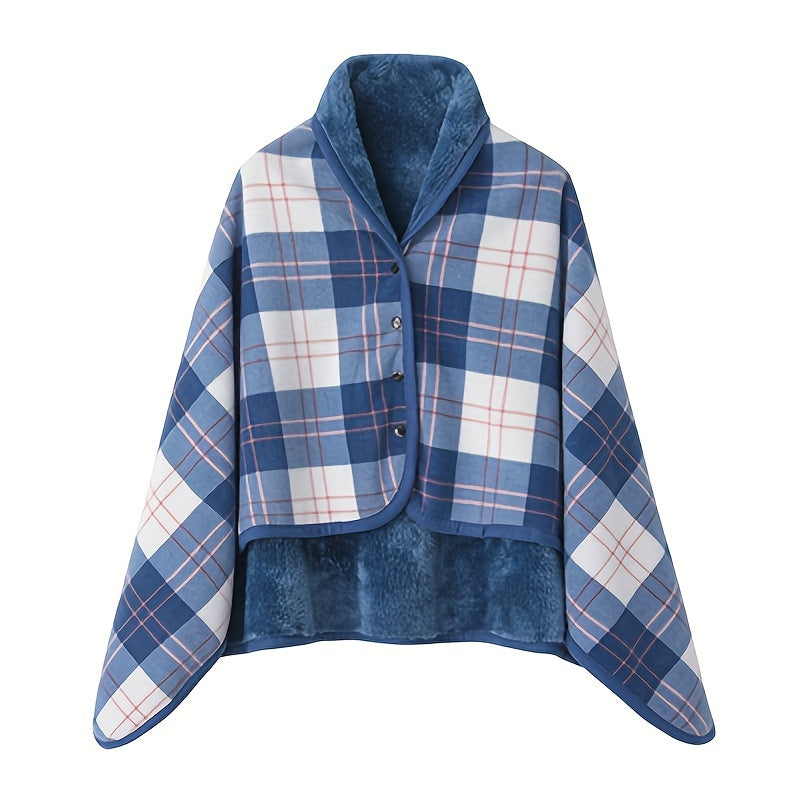 1pc Cozy Polar Fleece Shawl Blanket - Soft Double Layer Thick Plaid Pattern, Warm Autumn and Winter Wearable Throw Blanket for Office, Home, and Outdoor - Perfect for Chilly Days and Gift Giving