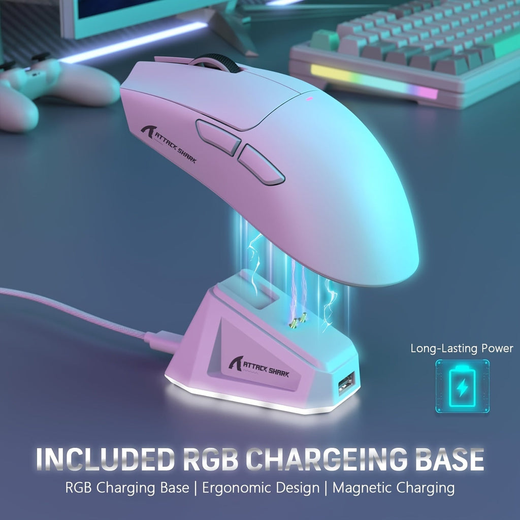 Lightweight Wireless Gaming Mouse X11 with RGB Charging Base, Tri-mode-2.4G/USB-C Wired/BT, Up to 22K DPI, PAW3311 Optical Sensor, HUYU for Switch, 5 Programmable Buttons, Suitable for PC/Mac White Lootquake LLC