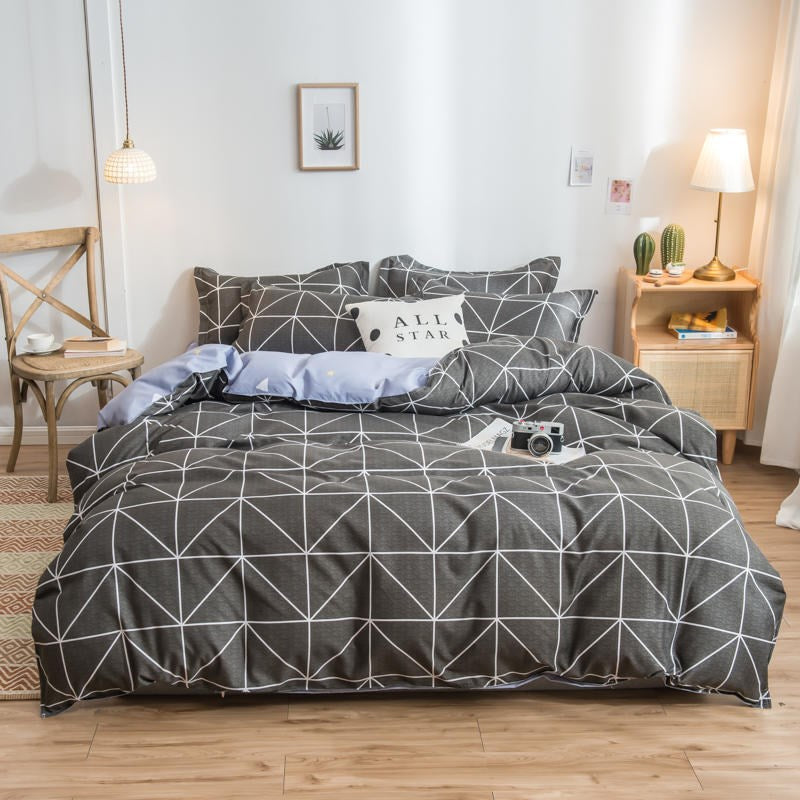 Cover Set Bed Cotton Quilt Bedsheet Bedding Duvet Fitted Pi-Mart