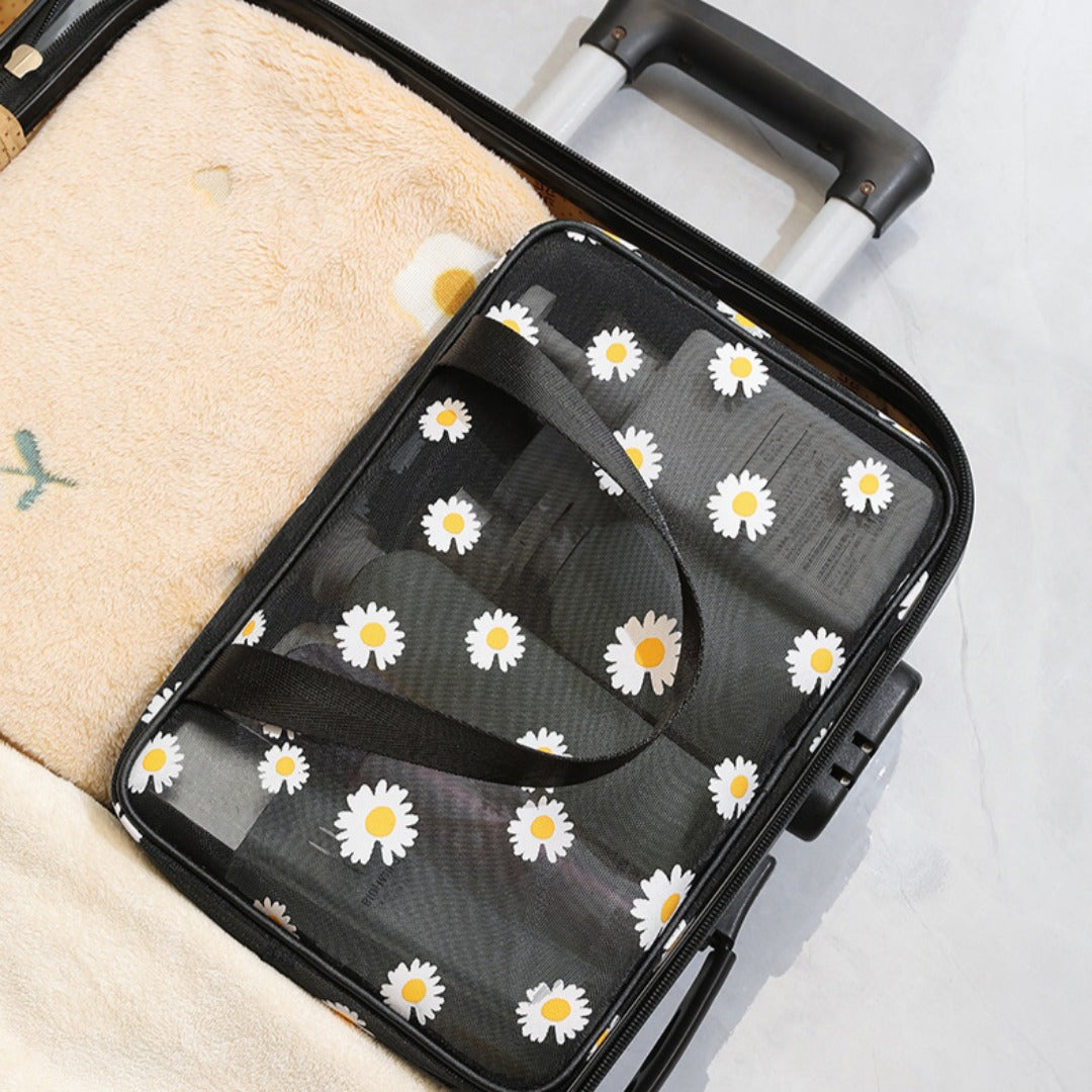 Mesh Cosmetic Bag, Small Daisy Beach Wash Bag, Travel Women's Simple Storage Bag, Go Out Portable Mesh Shower Tote Bag, - SJB-DIAMOND ELITES