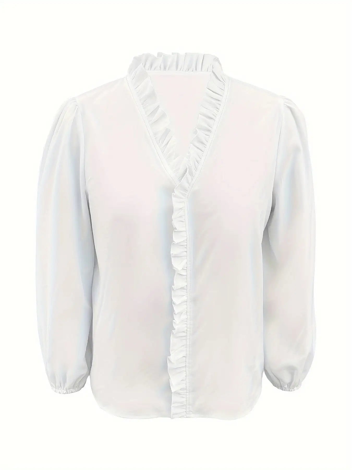 Pure Color Ruffle Hemline Shirt, Casual V-neck Long Sleeve Shirt. - SJB-DIAMOND ELITES