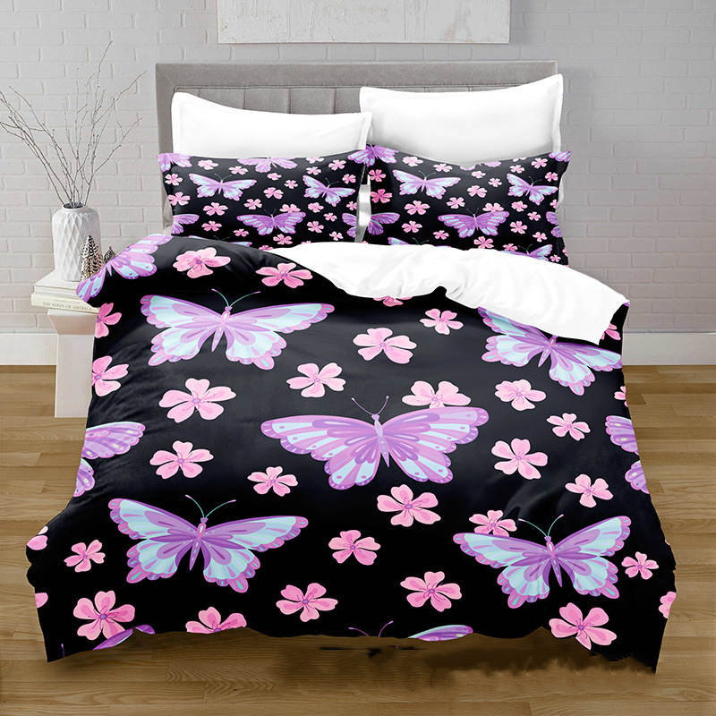 3D Digital Printing Butterfly Pattern Brushed Quilt Cover Pillowcase Bedding Set Pi-Mart