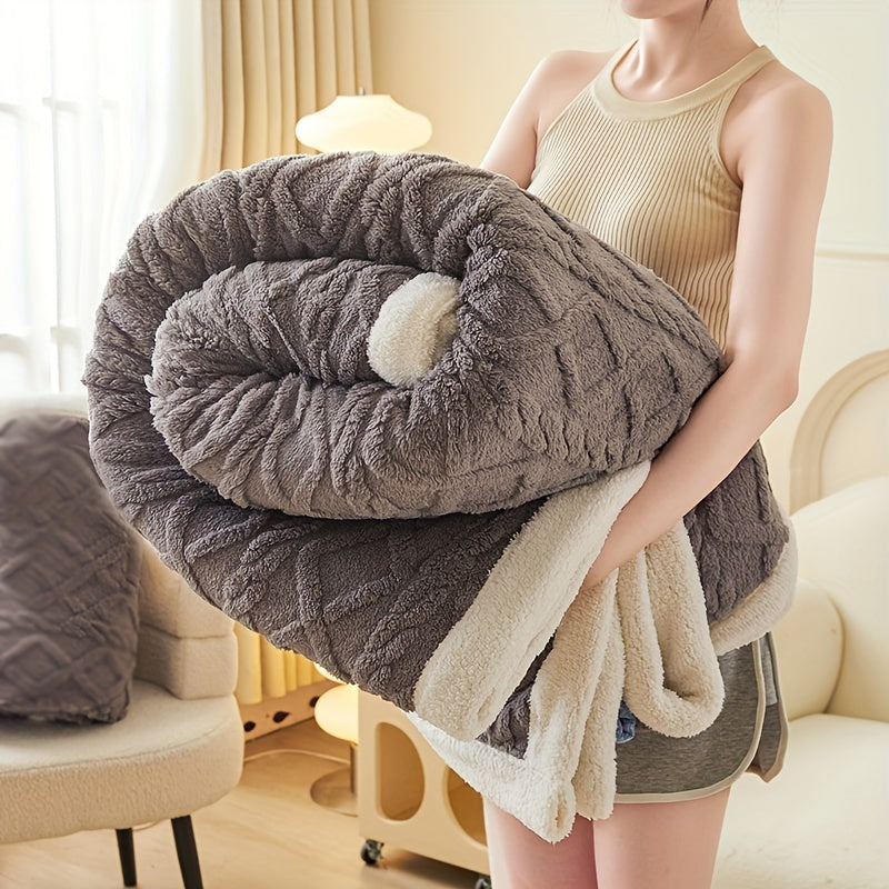 1pc Double-Sided Fleece Bed Blanket, Autumn And Winter Thickened Sofa Blanket, Air Conditioning Blanket, Suitable For All Seasons, Christmas present Lootquake LLC